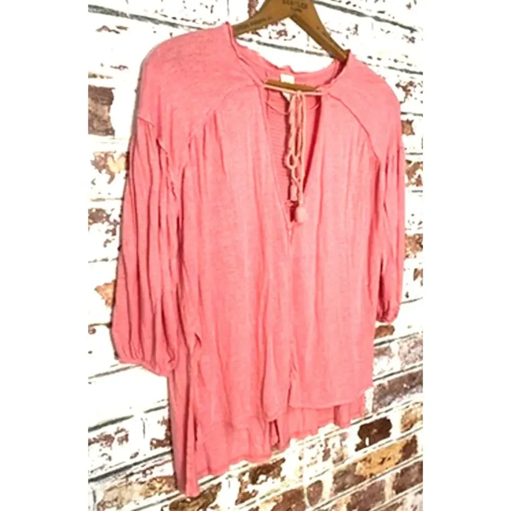 Free People We The Free Flowing Lightweight Linen Blend Tassel Peasant Blouse